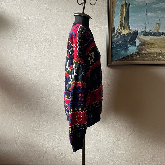 Vintage 90s hand knit colourful 100% cotton GAP crew neck sweater size large - Picture 9 of 14